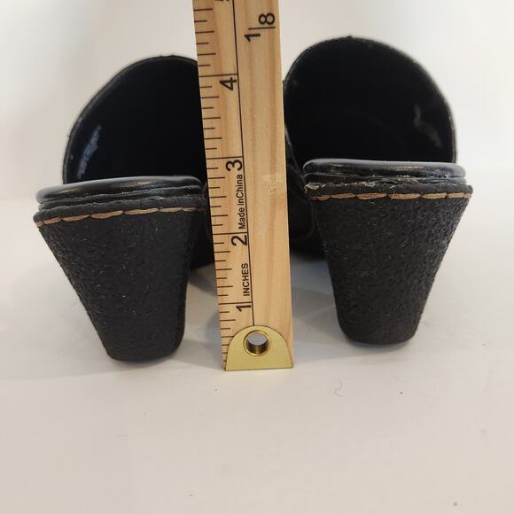 boc BORN CONCEPT Black Brown Leather Heeled Clog Buckle Detail Studded Womens 8 - Picture 7 of 12